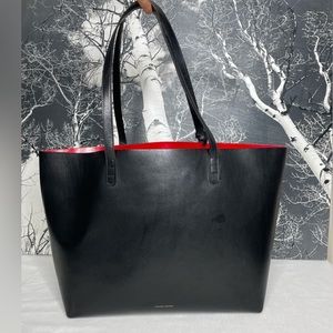 Mansur Gavriel Black Leather Large Tote Bag with Bright Red Leather Interior